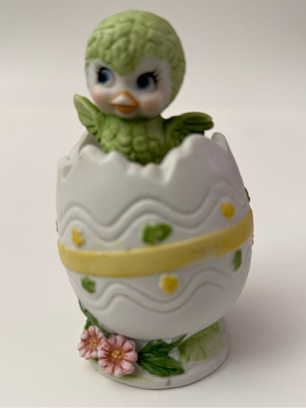 Vintage Ucagco Anthropomorphic Green Baby Bird Hatching From Egg Porcelain